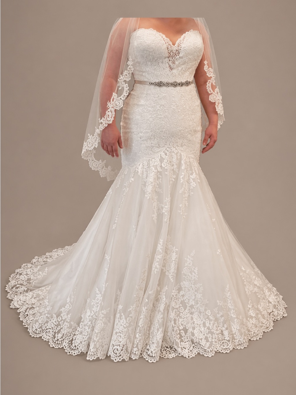 NEW Madison James Wedding Dress Size 20 💍 Lace Mermaid + Veil Bundle